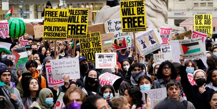 تظاهرات بزرگ مردم در «نیویورک» در حمایت از فلسطین